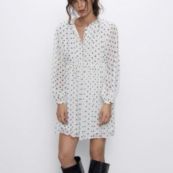 Zara White Polka Dot Mini Dress Size Medium - Picture 1 of 16